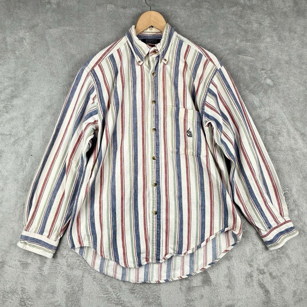 Nautica Button Down Shirt Mens M Colorful Stripe Sailboat Nautical Preppy Grunge